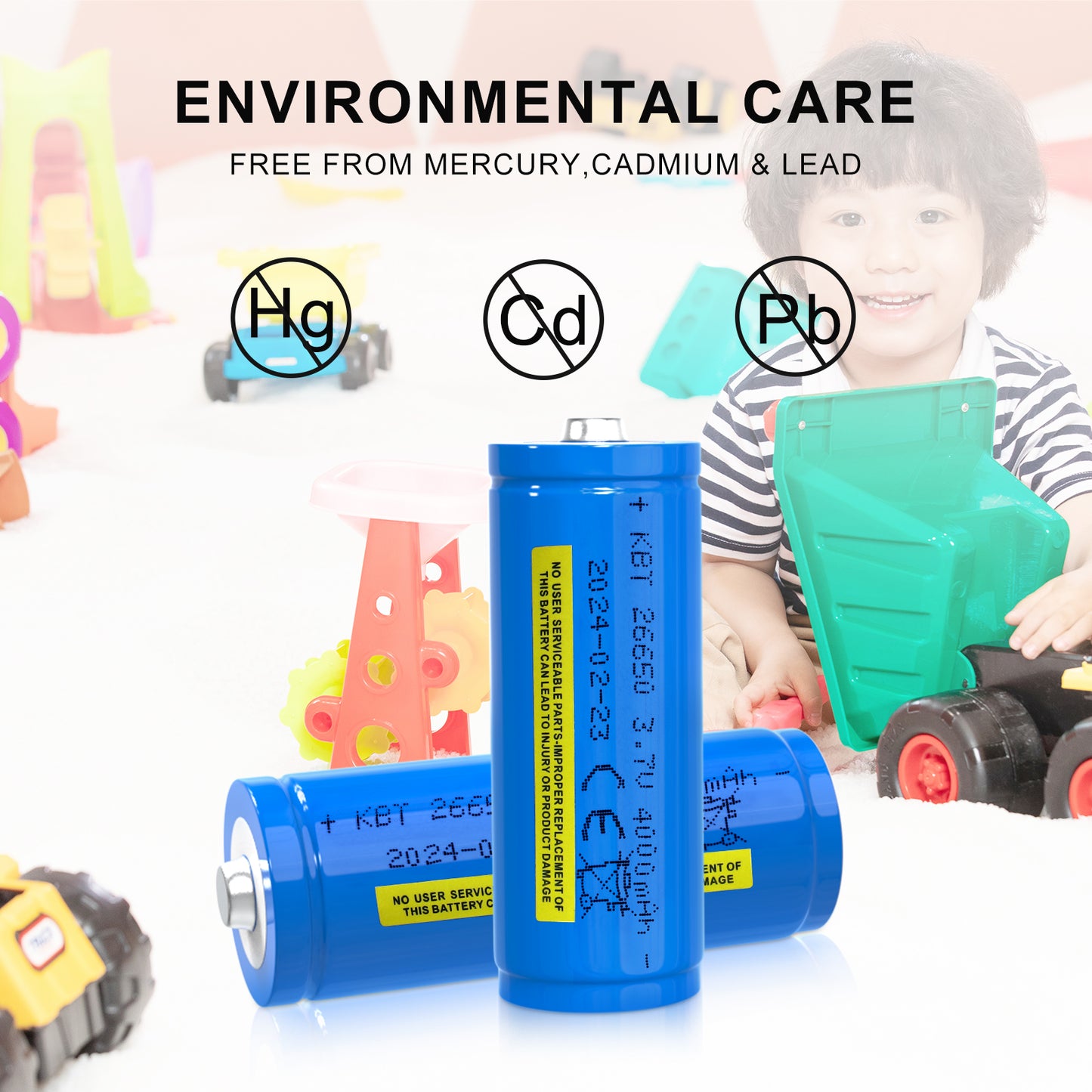 KBT 26700 Flashlight Battery (Positive & Negtive in The Same End) Button Top 3.7V Rechargeable 4000mAh Battery with Protection Board - 2Pack
