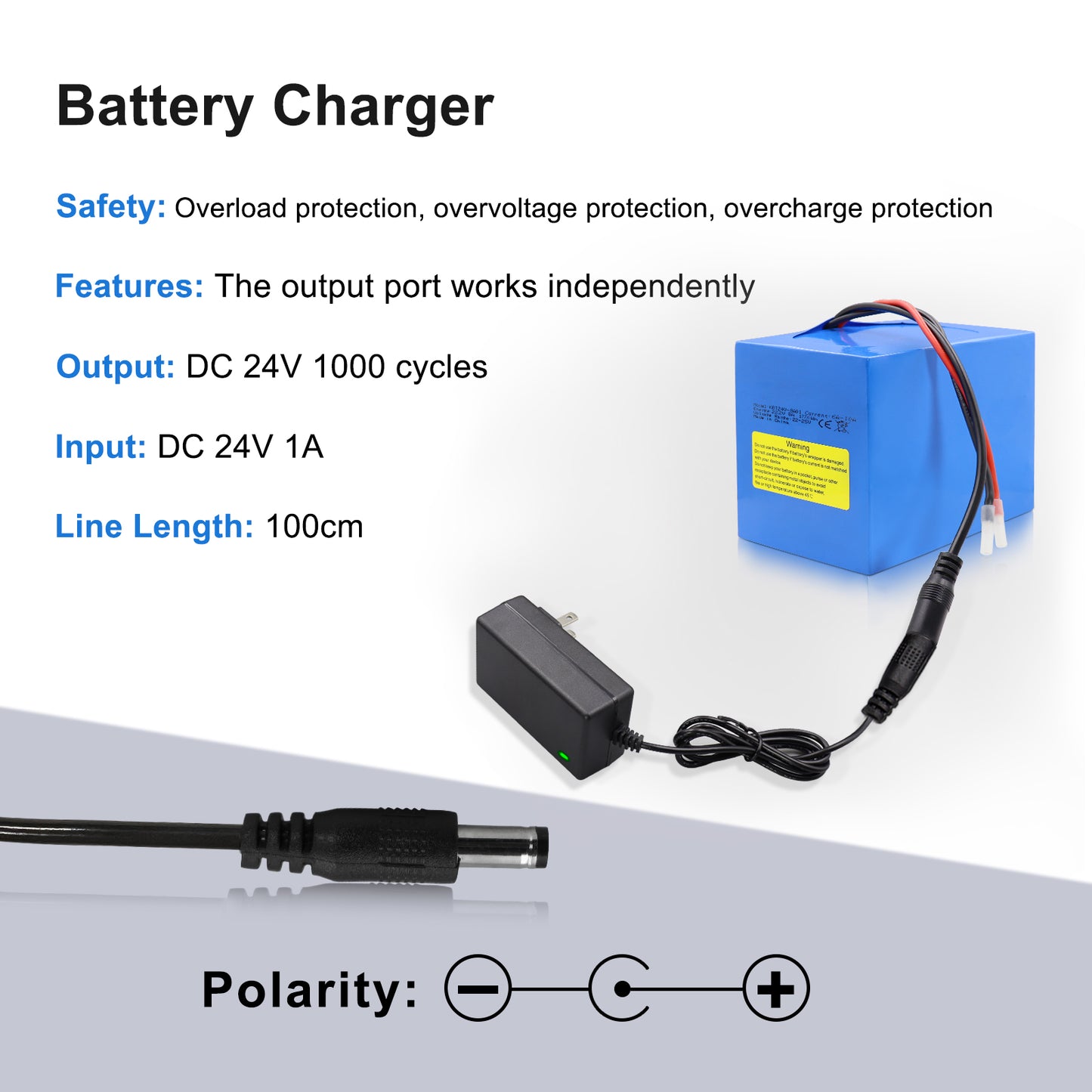 KBT 24V 8Ah Rechargeable Lithium Battery with Charger, Charging Cable, Cable Connector, Boom Box Speaker, DIY Project