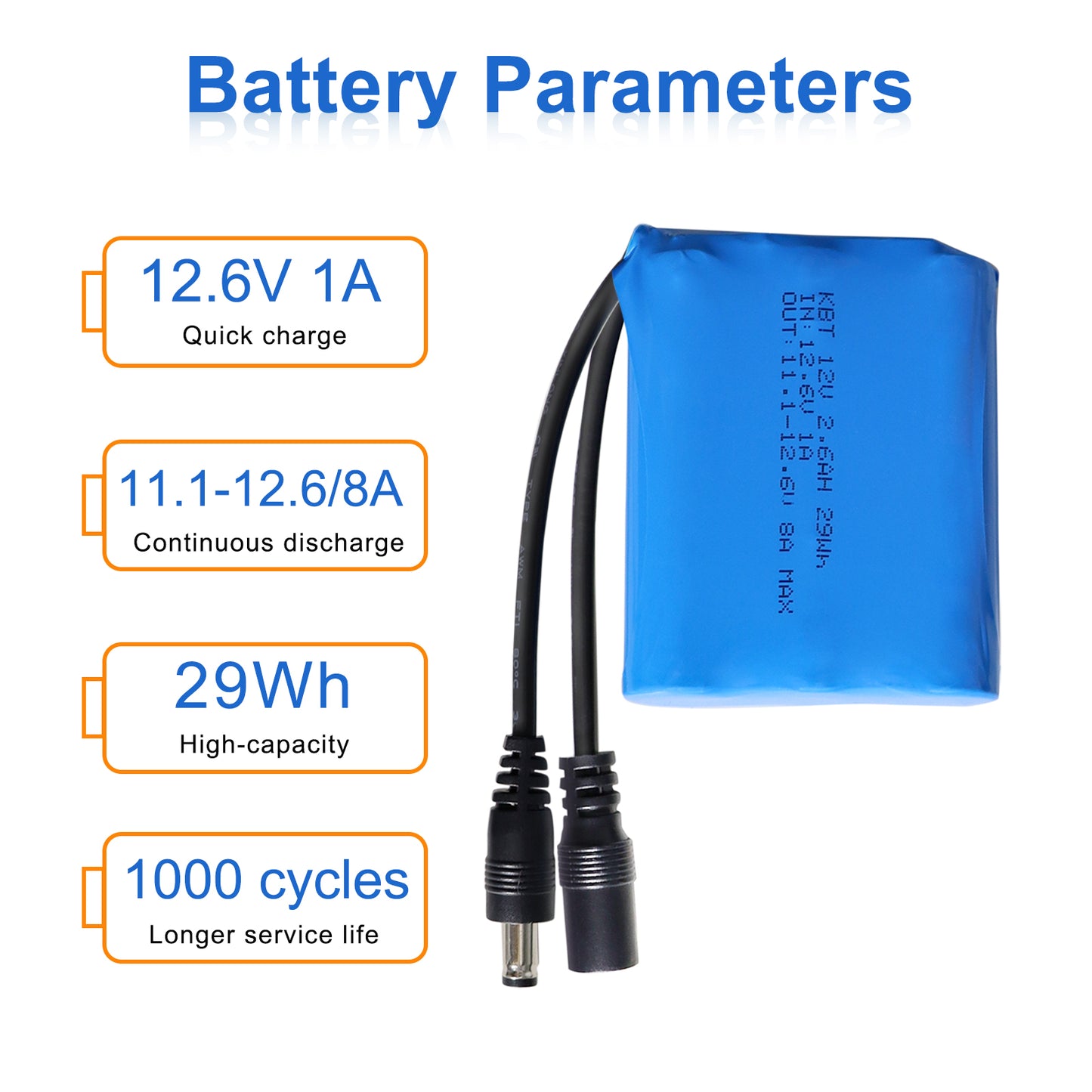 KBT 12V 2600mAh Rechargeable Li-ion Battery, DC5521 Male Connector, Replacement Battery Pack with Charger Compatible with 12V Device RC Car, Boat, Robot, DIY, LED Light Strip, CCTV Camera