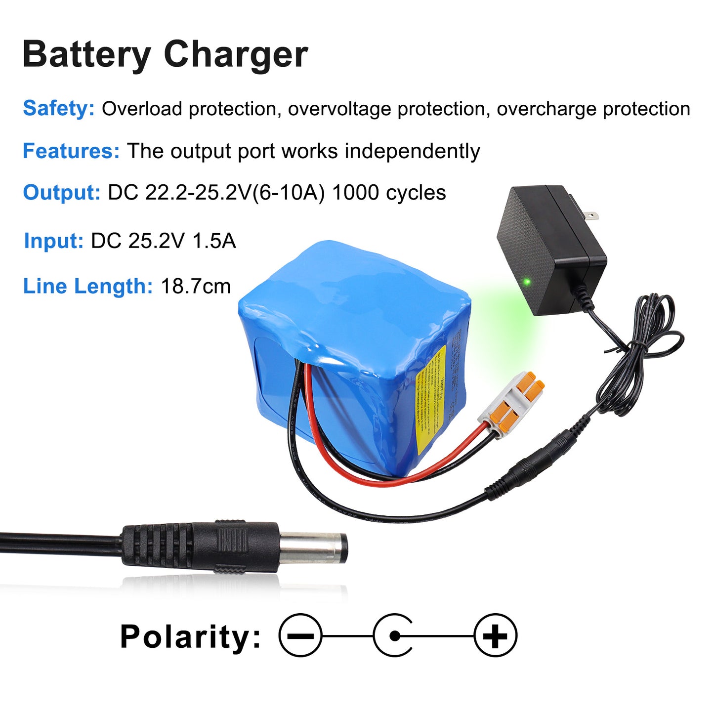 KBT 24V 10Ah Rechargeable Lithium Battery with Charger, Charging Cable, Cable Connector