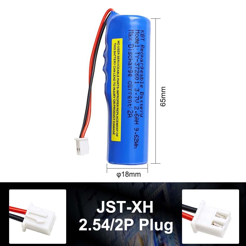 KBT 3.7V 2600mAh Li-ion Battery, JST 2.54 Connector for RC Car Toys