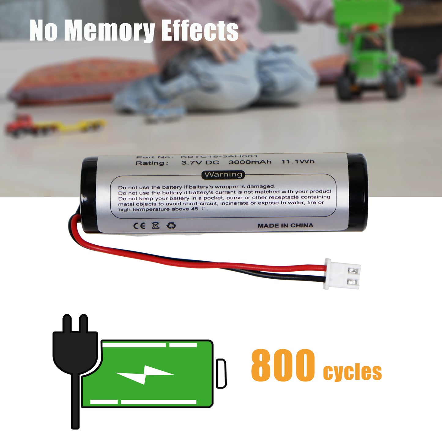 KBT 3.7V 3000mAh Rechargeable Li-ion Battery with JST 2.54 2Pin Plug, Charging Cable for Voice Power Amplifier, Speaker