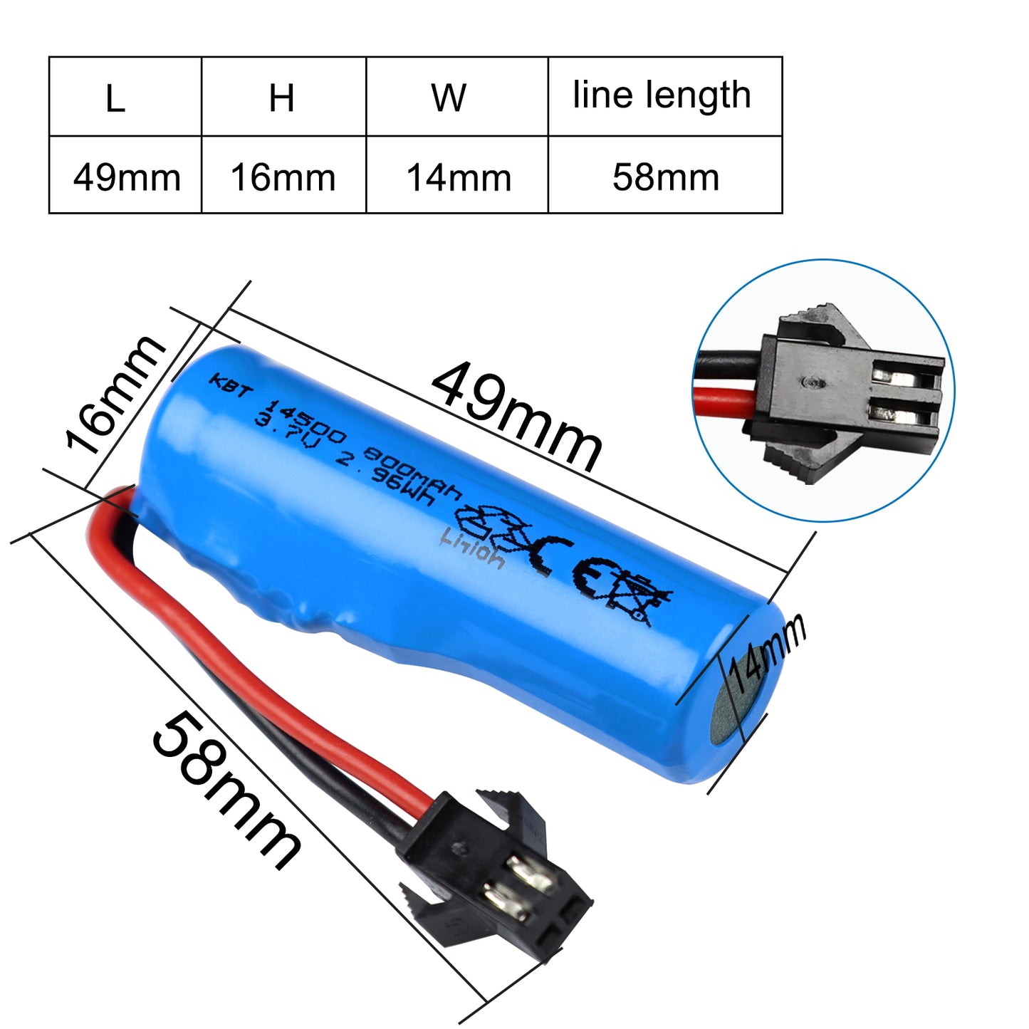 KBT RC Car Lithium Battery: 3.7V 800mAh Rechargeable Li-ion Battery with SM -2P Plug & Charging Cable for RC Cars -2 Pack