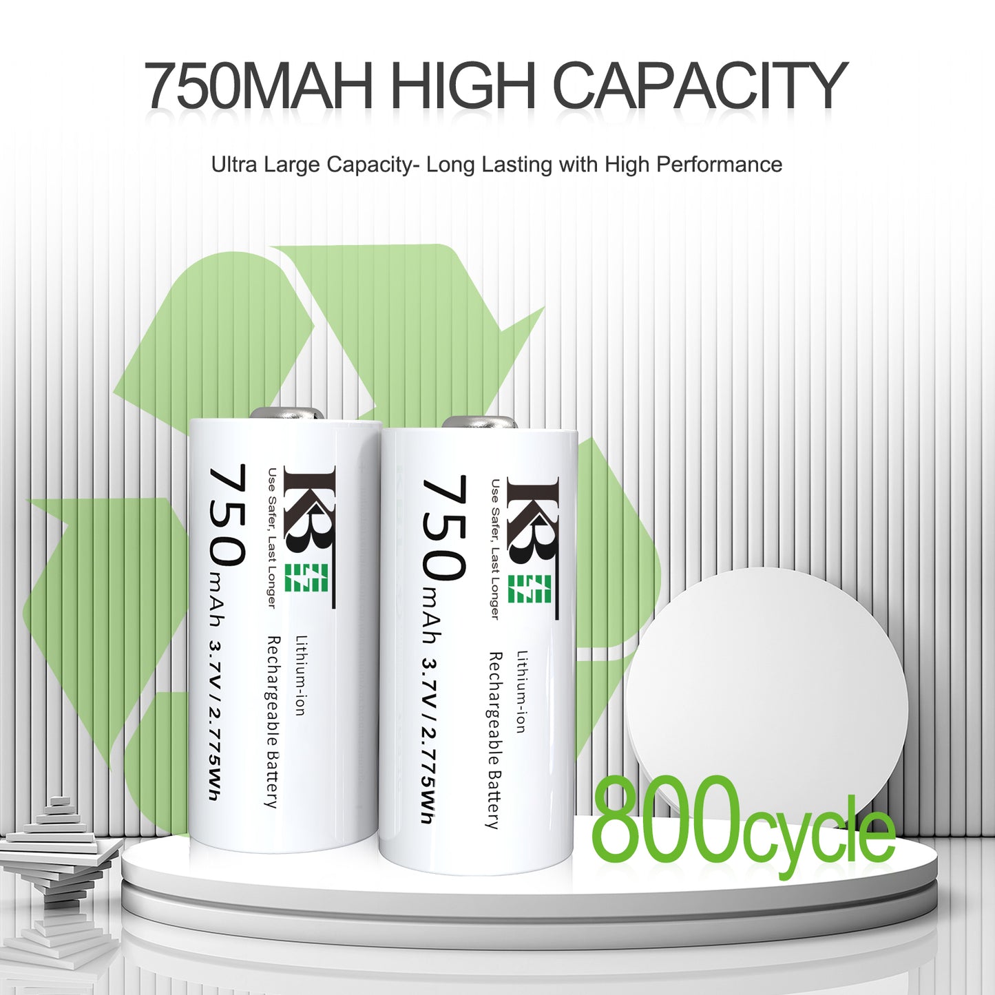 KBT 3.7V 750mAh 16340 Rechargeable Battery ( CR123A Batteries ) for Arlo Camera, Button Top