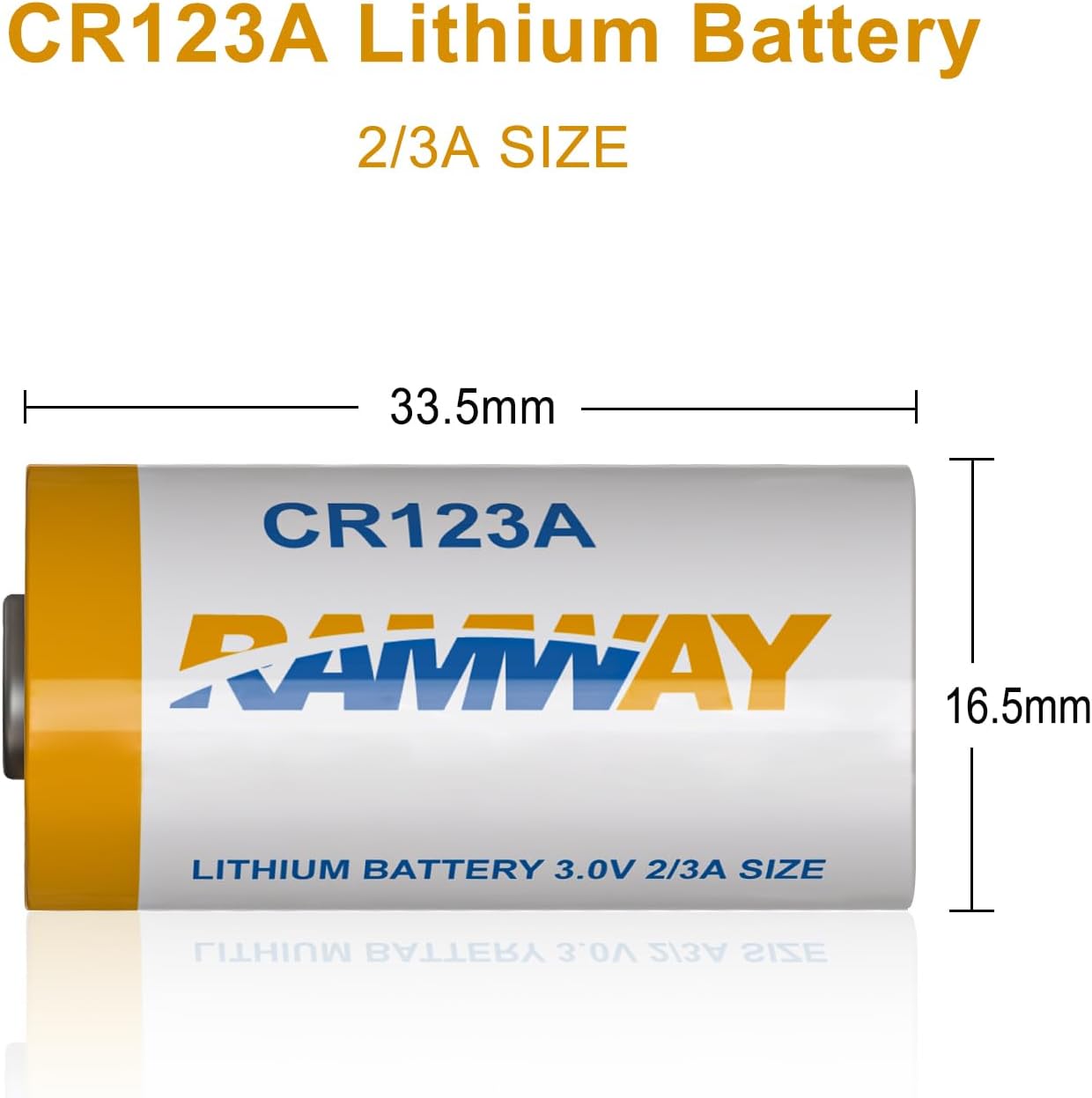 RAMWAY CR123A 3V Lithium Battery, High Power 1500mAh, Photo Camera Lithium Battery, 10 Years Shelf Life Long-Lasting for Home Safety Security Devices, High-Intensity Flashlights