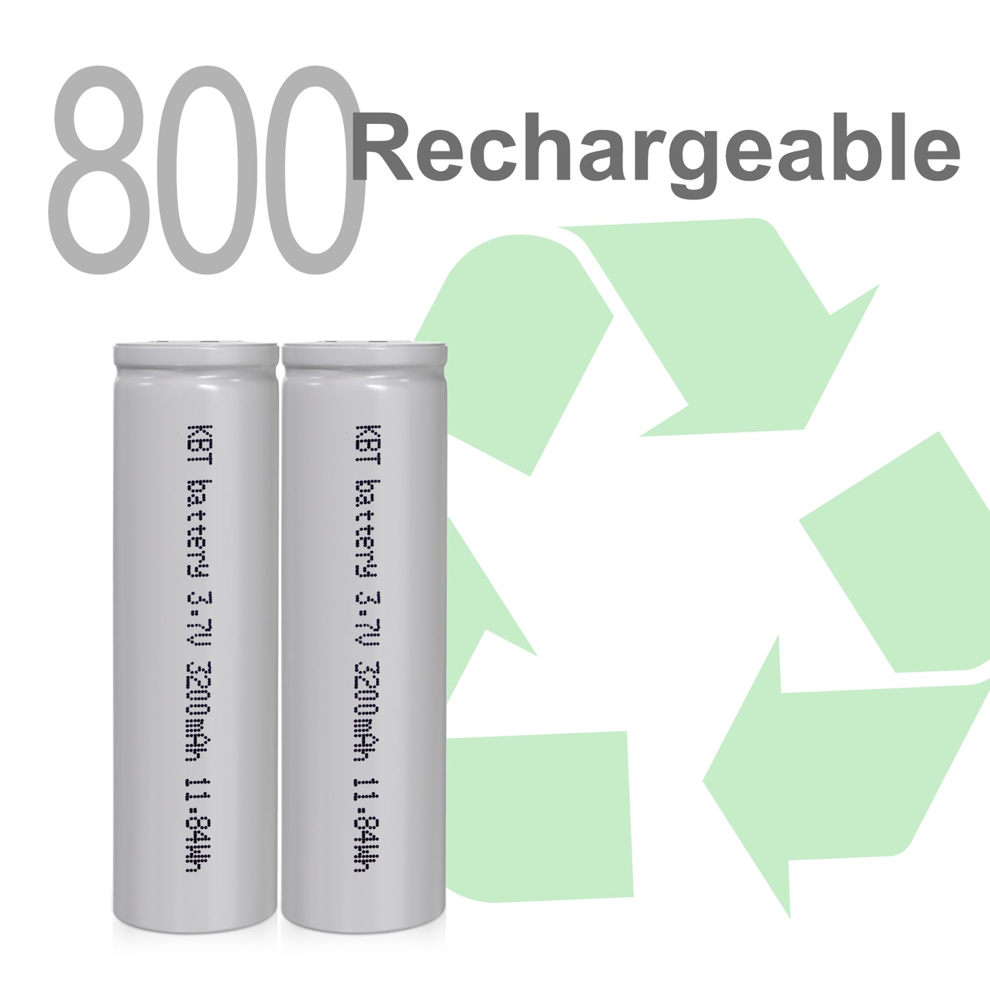 KBT 3.7V 3200mAh 18650 Rechargeable Battery, Flat Top - 2pack