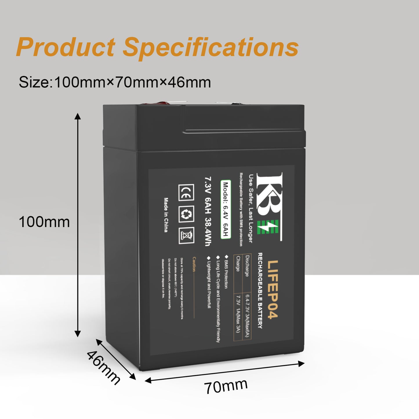 KBT 6V 6Ah Rechargeable LiFePO4 Lithium Battery Replacement, Long Lasting Life, with Battery Charger for Kids Ride On Toys, Home Smart Device, Security Camera, Deer Game Feeder