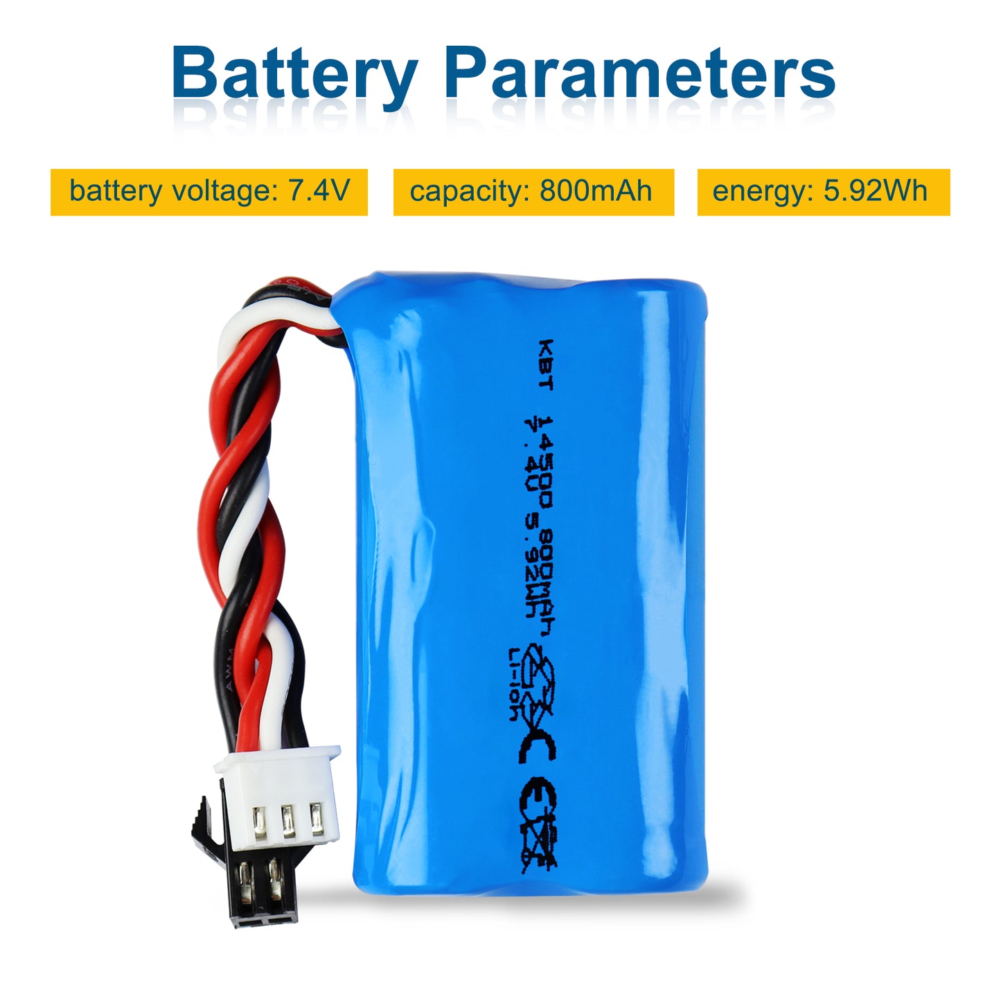 KBT RC Car Lithium Battery: 7.4V 800mAh Rechargeable Li-ion Battery with SM -2P Plug & Charging Cable for RC Cars