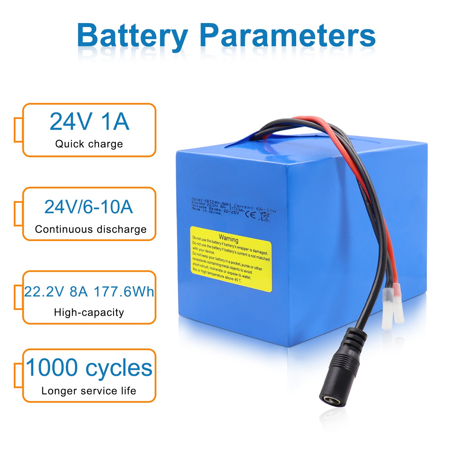 KBT 24V 8Ah Rechargeable Lithium Battery with Charger, Charging Cable, Cable Connector, Boom Box Speaker, DIY Project