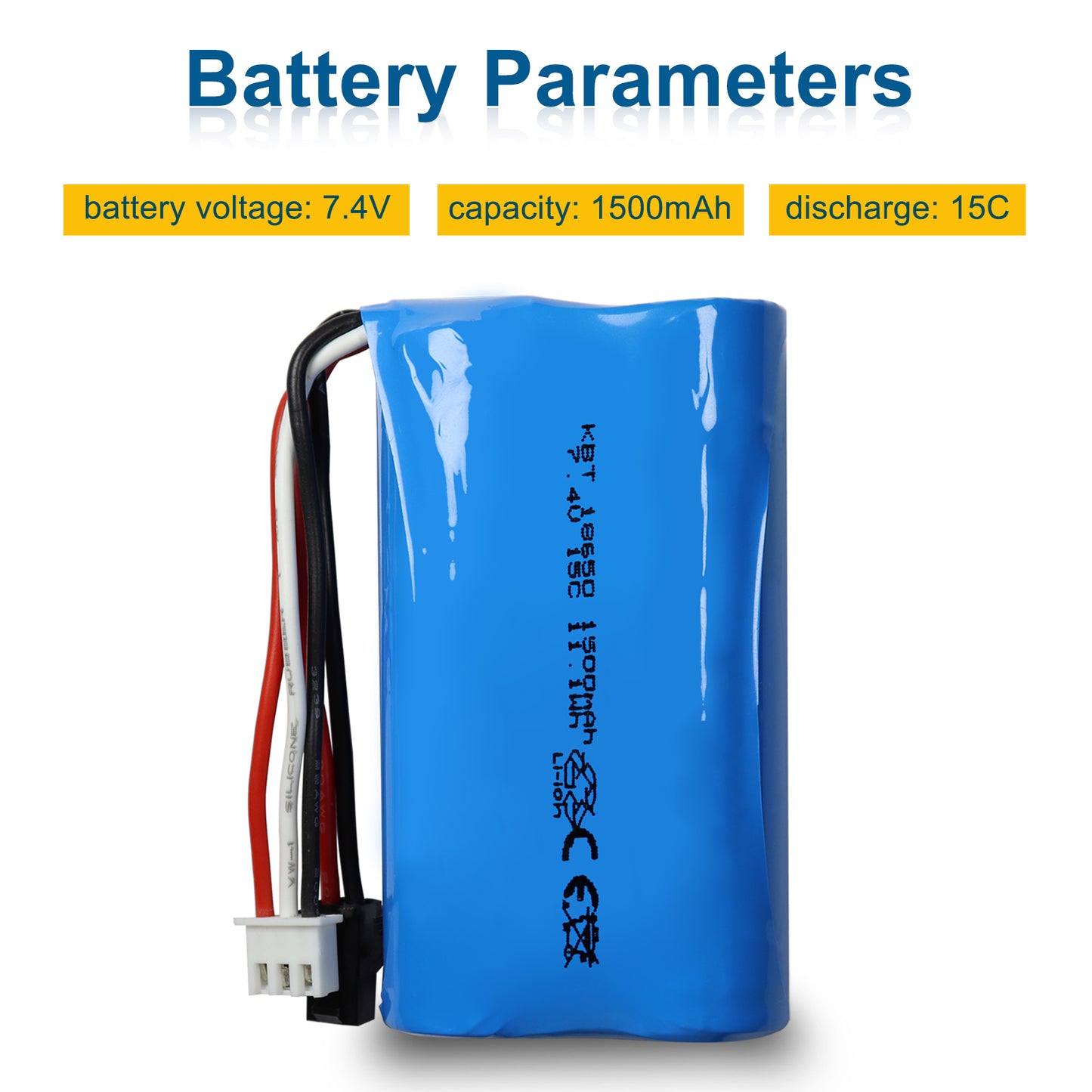 KBT RC Car Lithium Battery: 7.4V 1500mAh Rechargeable Li-ion Battery, 15C High Drain Discharge Batteries for RC Cars, Boat Spare Parts Accessories