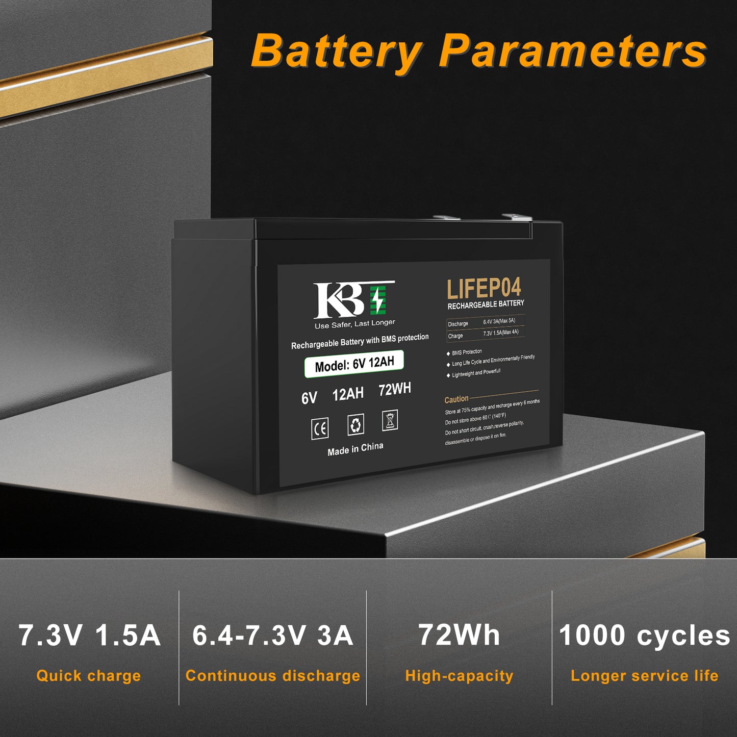 KBT 6V 12Ah Rechargeable LiFePO4 Lithium Battery*10 PCS