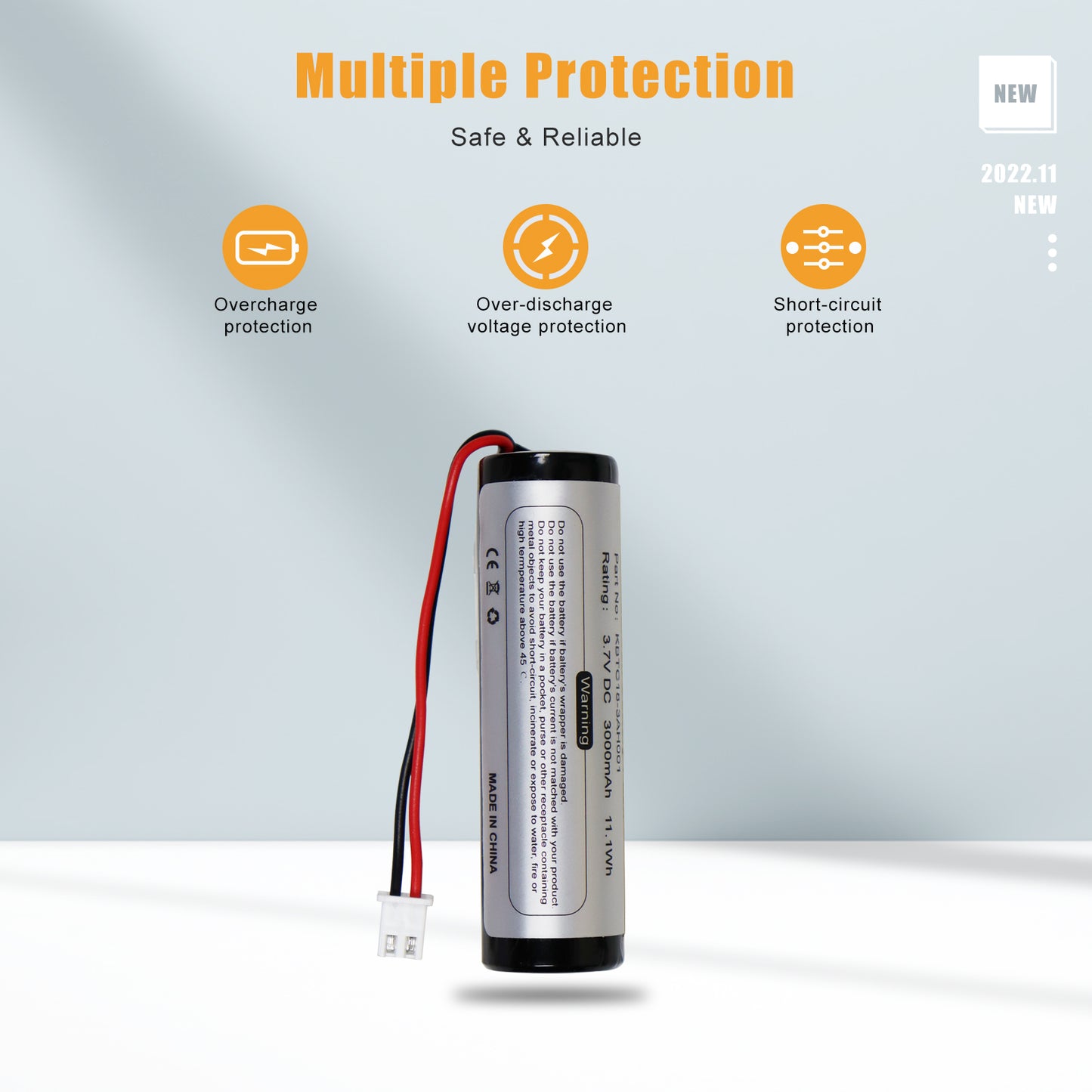 KBT 3.7V 3000mAh Rechargeable Li-ion Battery with JST 2.54 2Pin Plug, Charging Cable for Voice Power Amplifier, Speaker