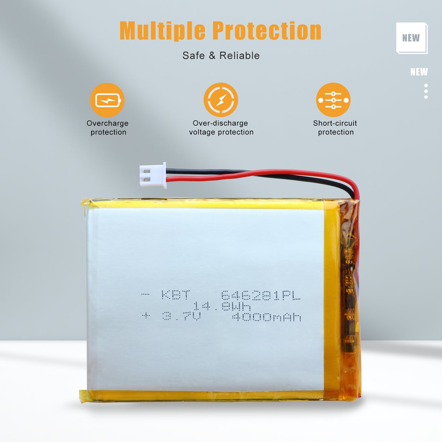 KBT 646281PL 3.7V 4000mAh Li-Polymer Rechargeable Battery with 2Pin 2.54 JST Connector