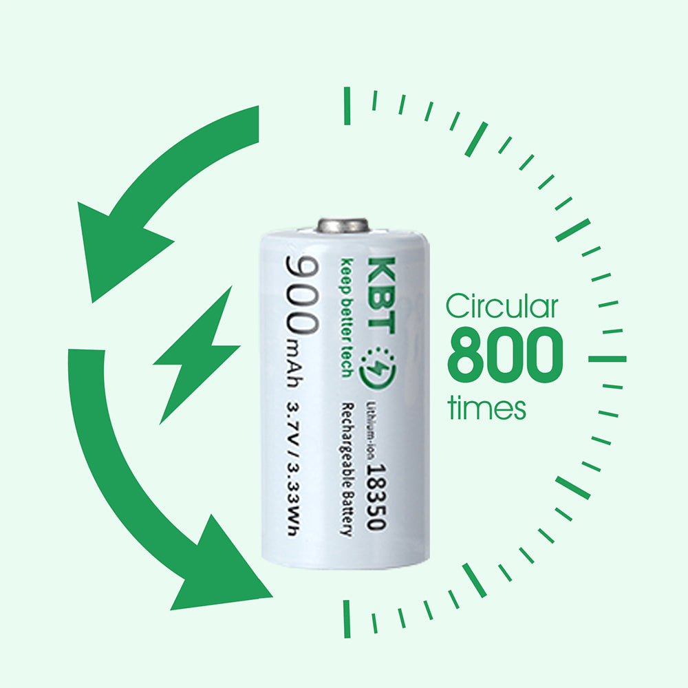KBT 3.7V 900mAh 18350 Rechargeable Battery, Button Top, 10C Max 9A Discharge for Vaping