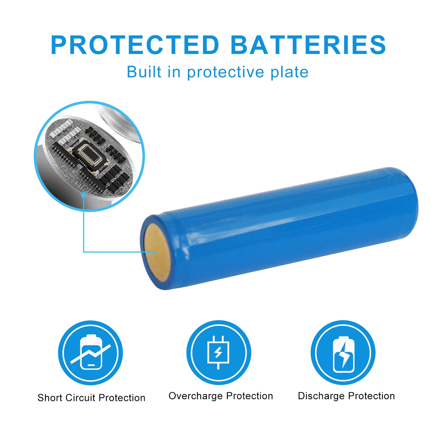 KBT Protected 18650 Rechargeable Battery, 3.7V 2600mAh, Button Top, with Protection PCB