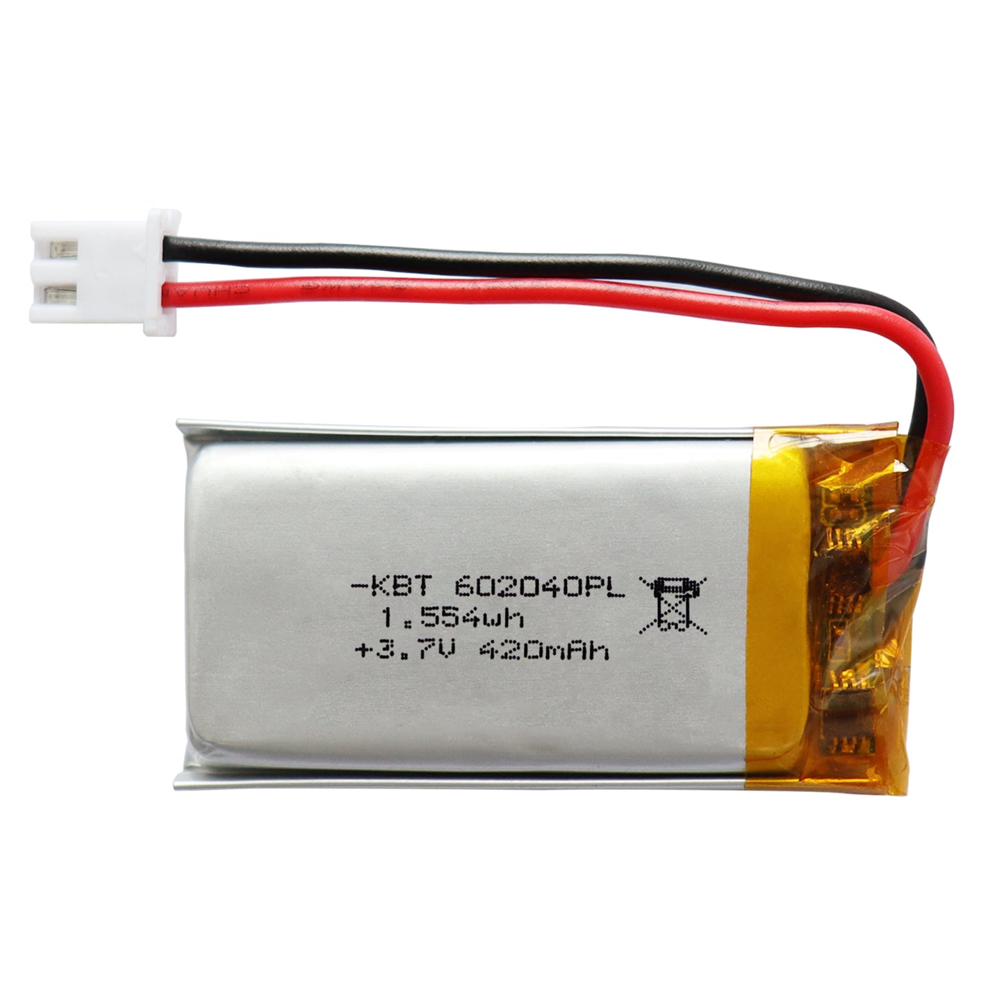 KBT 602040PL 3.7V 420mAh Li-Polymer Rechargeable Battery with 2Pin 2.54 JST Connector