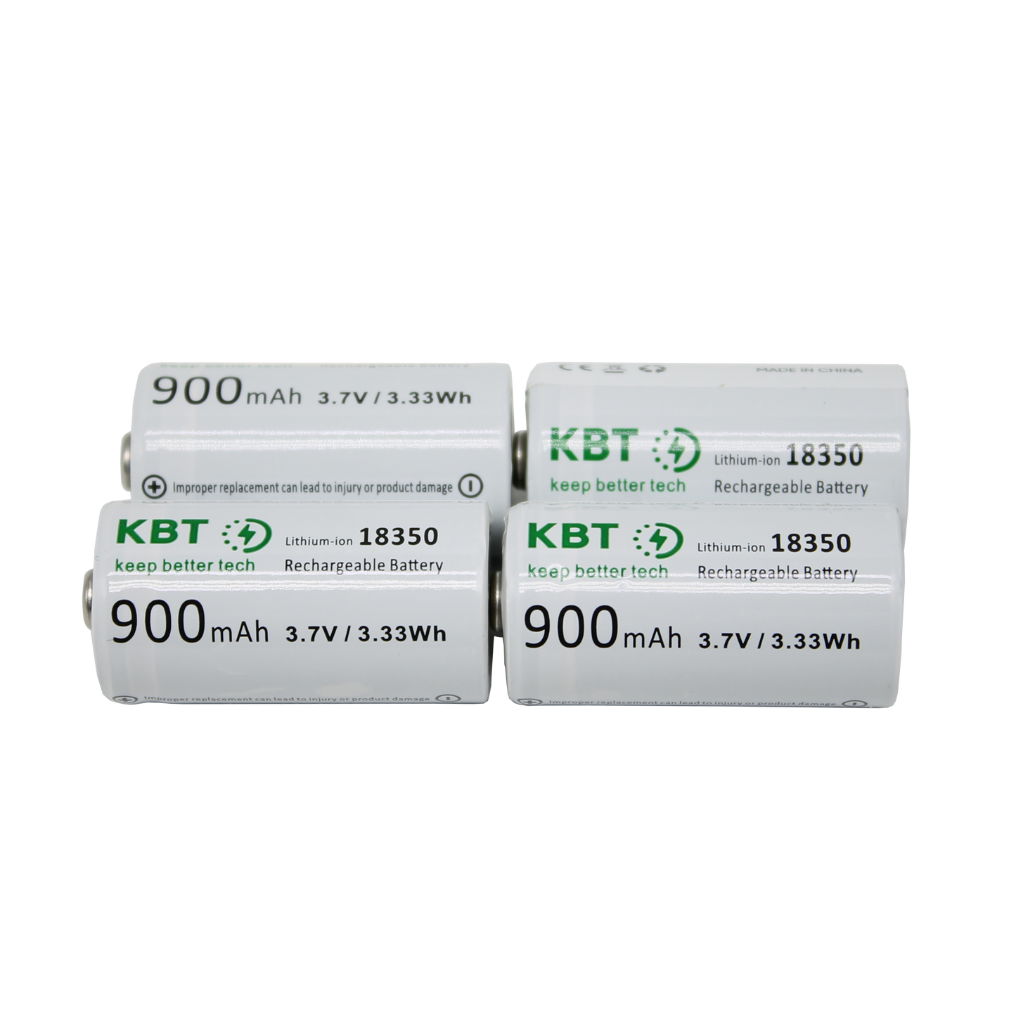 KBT 3.7V 900mAh 18350 Rechargeable Battery, Button Top, 10C Max 9A Discharge for Vaping - 4pack