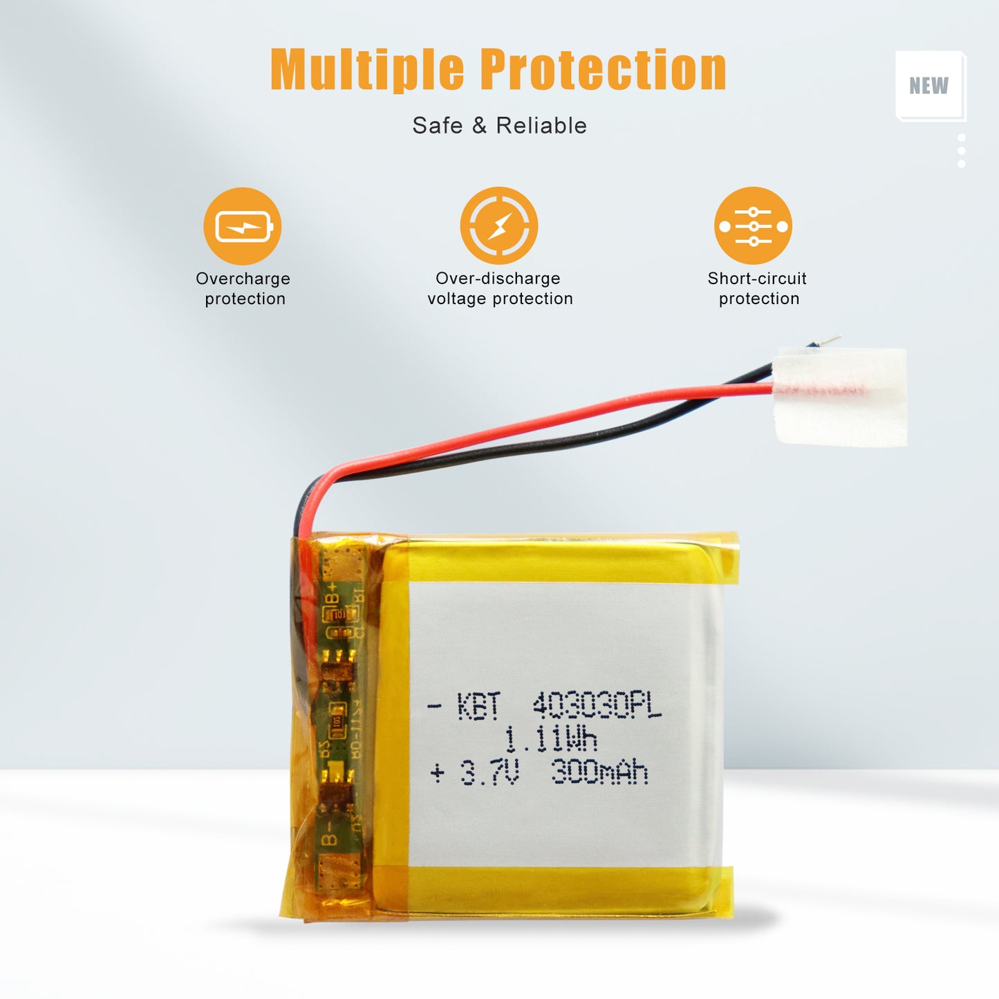 KBT 403030PL 3.7V 300mAh Li-Polymer Rechargeable Battery