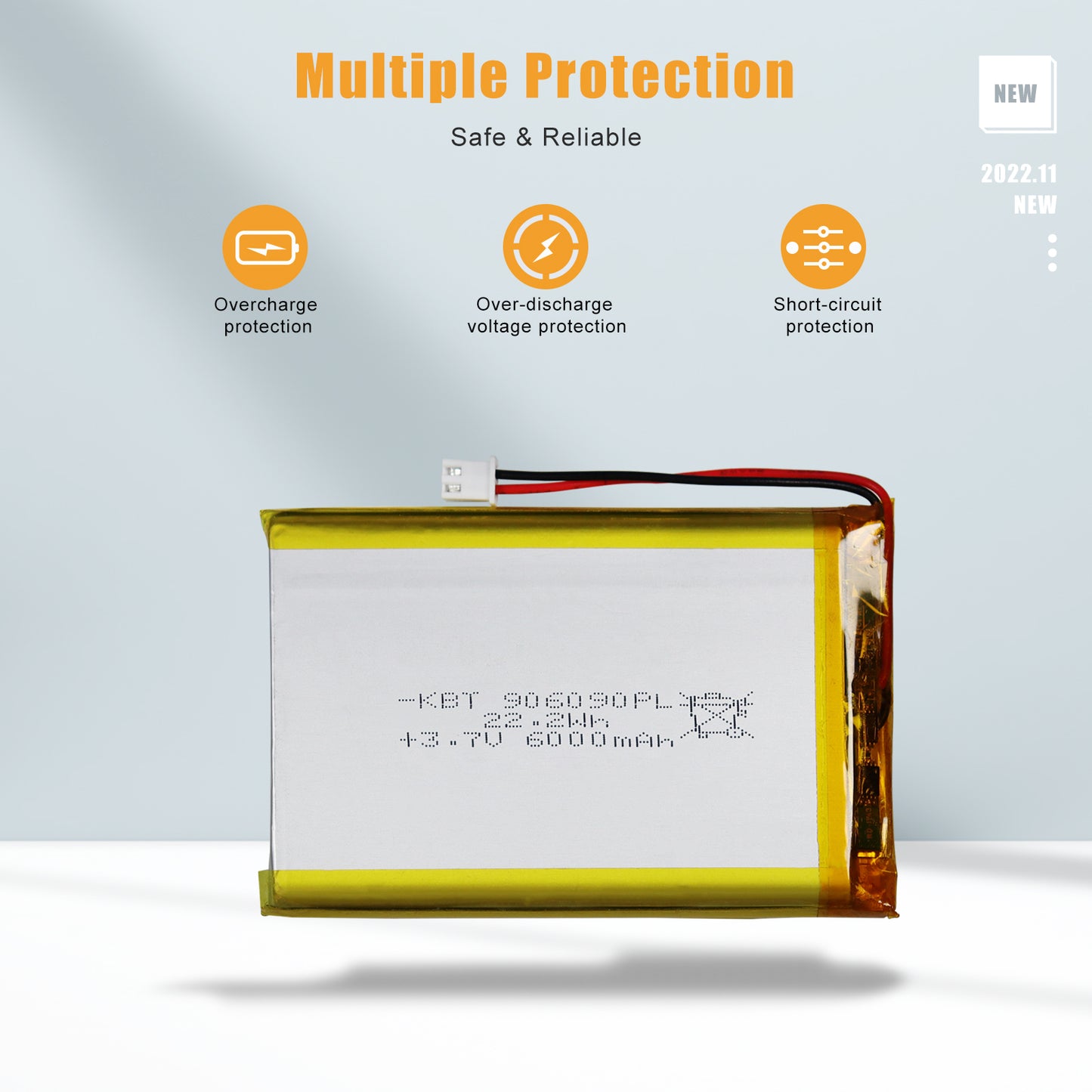 KBT 906090PL 3.7V 6000mAh Li-Polymer Rechargeable Battery with 2Pin 2.54 JST Connector