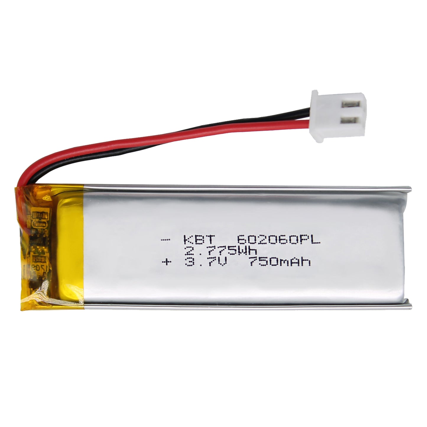 KBT 602060PL 3.7V 750mAh Li-Polymer Rechargeable Battery with 2Pin 2.54 JST Connector