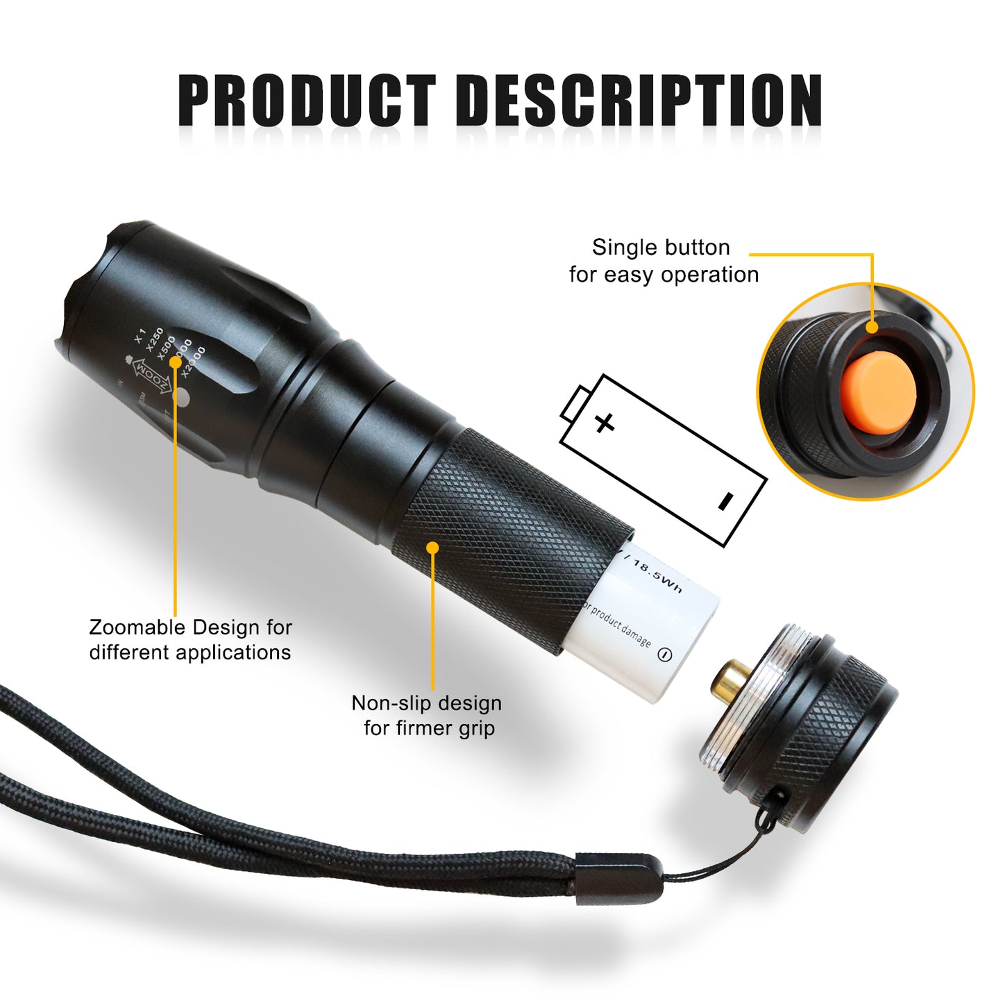 KBT 3.7V 5000mAh 266500 Rechargeable Battery, Flat Top - 2pack (Plus Flashlight)
