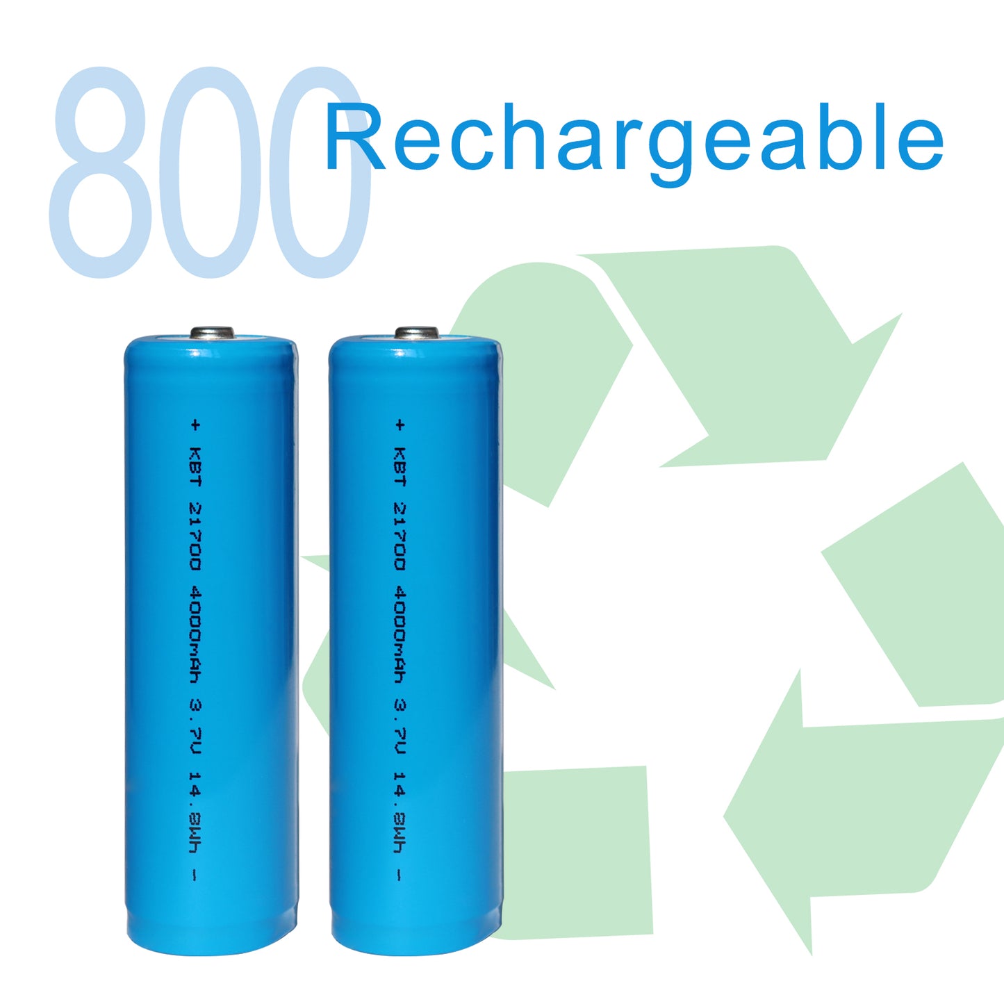 KBT Protected 21700 Rechargeable Battery, 3.7V 4000mAh, Button Top, with Protection PCB