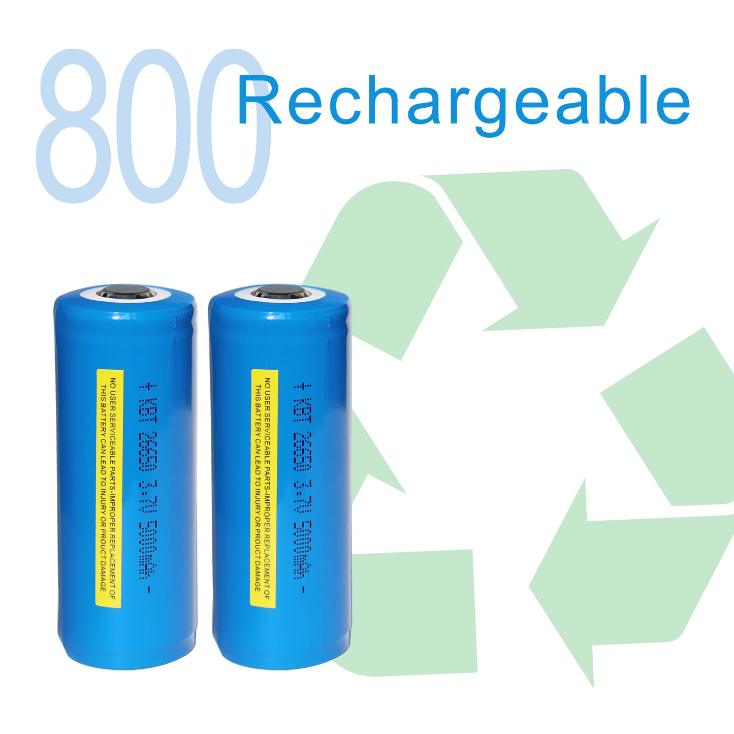 KBT Protected 26650 Rechargeable Battery, 3.7V 5000mAh, Button Top, with Protection PCB