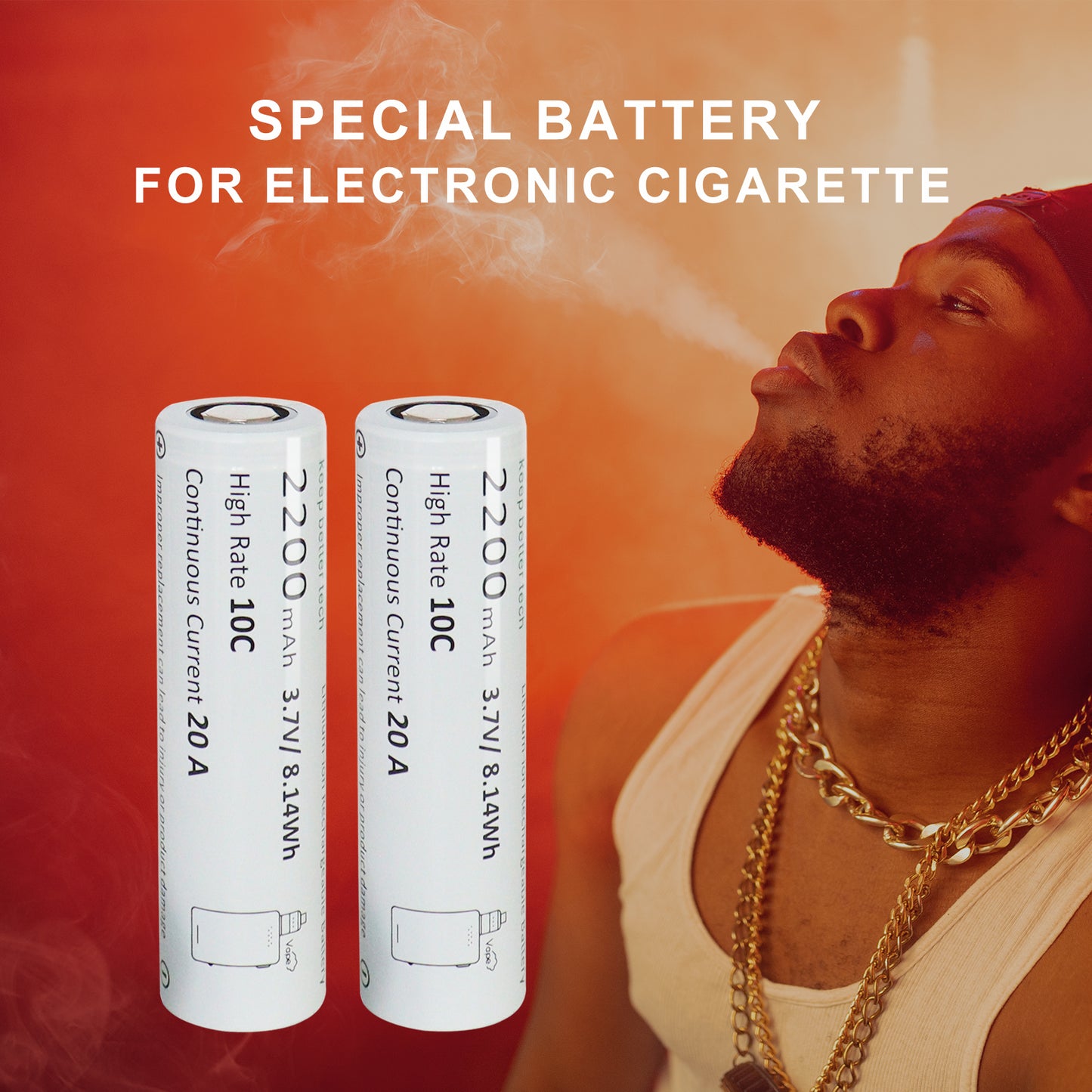 KBT 18650 Rechargeable Battery, 3.7V 2200mAh 10C Max 20A, for Vape Smoking, Flat Top - 1pack