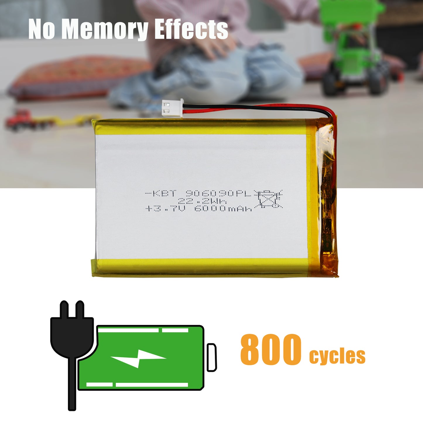 KBT 906090PL 3.7V 6000mAh Li-Polymer Rechargeable Battery with 2Pin 2.54 JST Connector