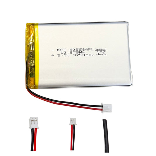 KBT 3.7V 3750mAh Li-Polymer Battery: 605584PL Lipo Rechargeable Lithium-ion Replacement Batteries with PH 2.0 JST Connector, PH 1.25/2.54 JST Connector for Replacement