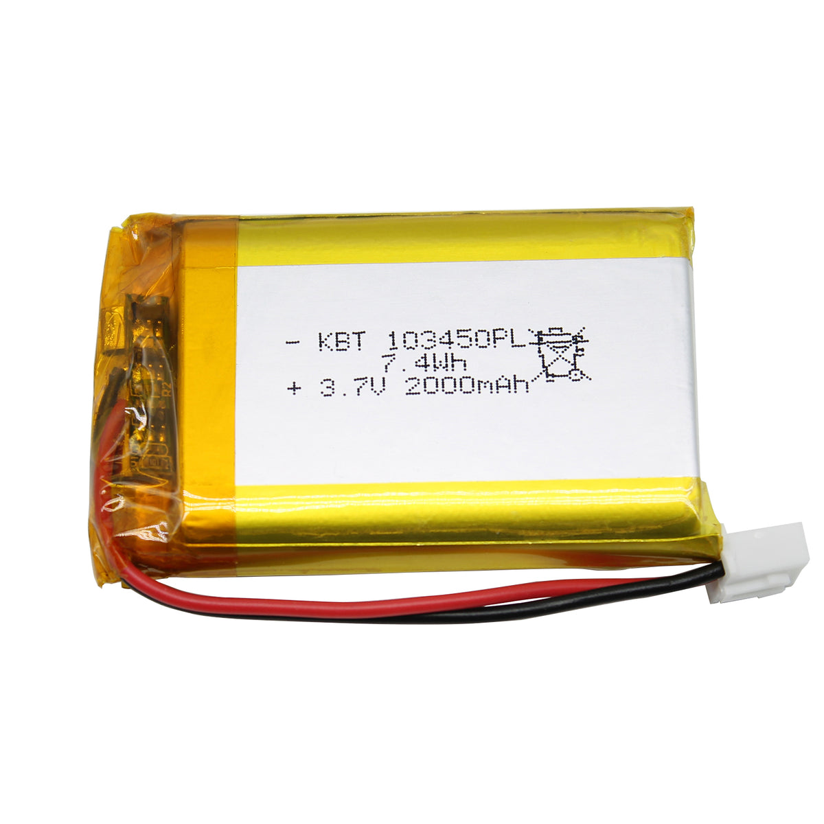 KBT 103450PL 3.7V 2000mAh Li-Polymer Rechargeable Battery with 2Pin 2.54 JST Connector