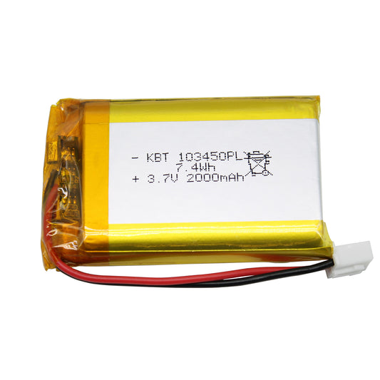 KBT 103450PL 3.7V 2000mAh Li-Polymer Rechargeable Battery with 2Pin 2.54 JST Connector