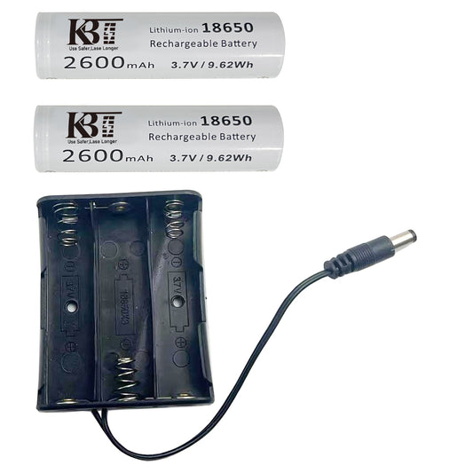 KB 3.7V 2600mAh 18650 Rechargeable Battery with 3 Slot Battery Case, Button Top - 2pack