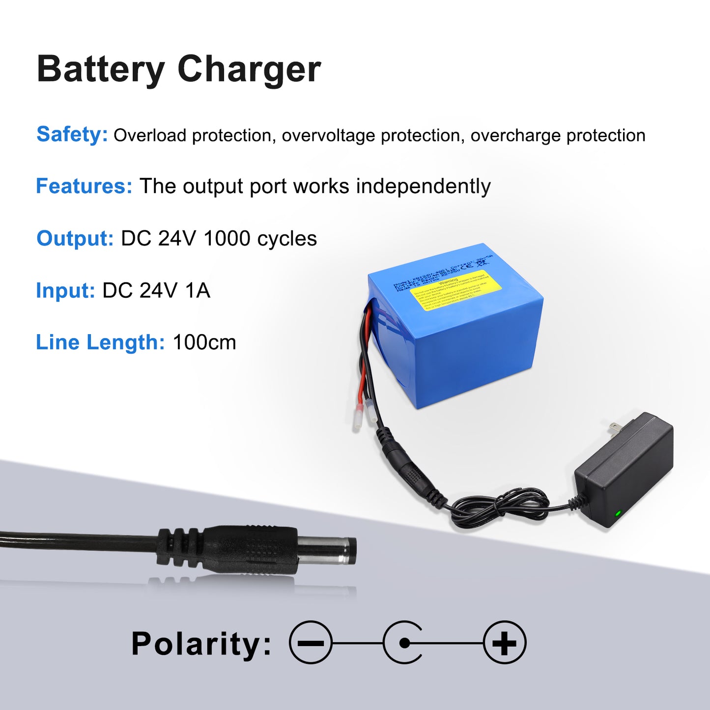 KBT 24V 4Ah Rechargeable Lithium Replacement Battery, with Charger, Charging Cable, Cable Connector for Kids Ride On Cars, Boom Box Speaker, DIY Project