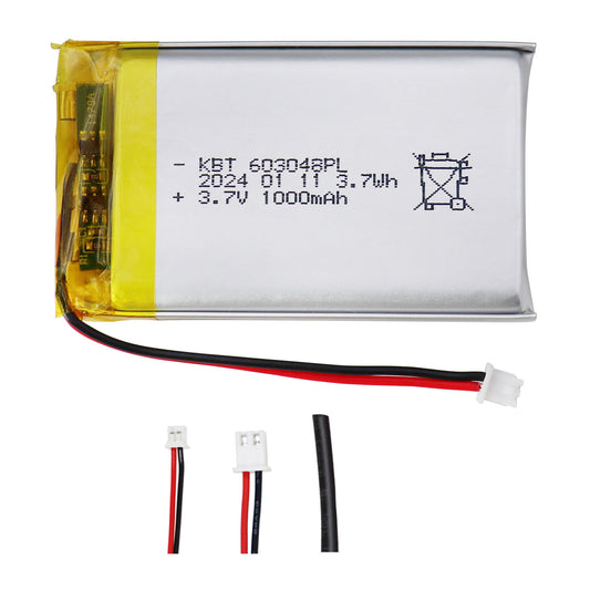 KBT 3.7V 1000mAh Li-Polymer Battery: 603048PL Lipo Rechargeable Lithium-ion Replacement Batteries with PH1.25/2.0/2.54 JST Connector