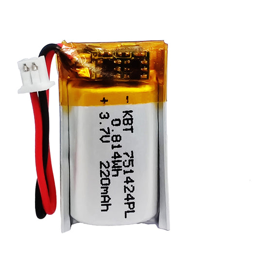 KBT 751424PL 3.7V 220mAh Li-Polymer Rechargeable Battery with 2Pin 1.25 JST Connector