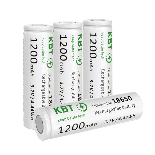 KBT 3.7V 1200mAh 18650 Rechargeable Battery, Flat Top - 4pack