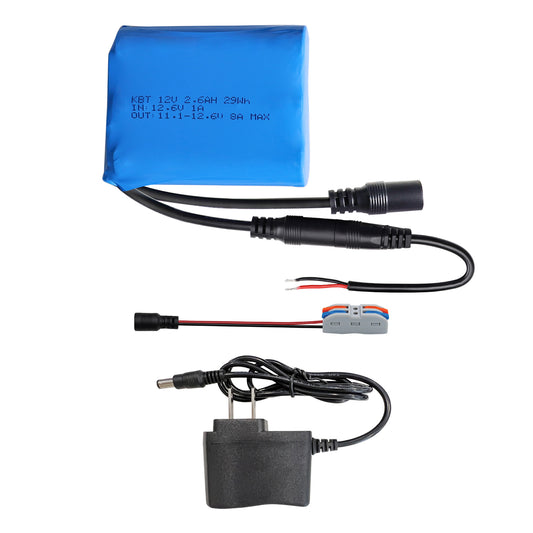 KBT 12V 2600mAh Rechargeable Li-ion Battery, DC5521 Male Connector, Replacement Battery Pack with Charger Compatible with 12V Device RC Car, Boat, Robot, DIY, LED Light Strip, CCTV Camera