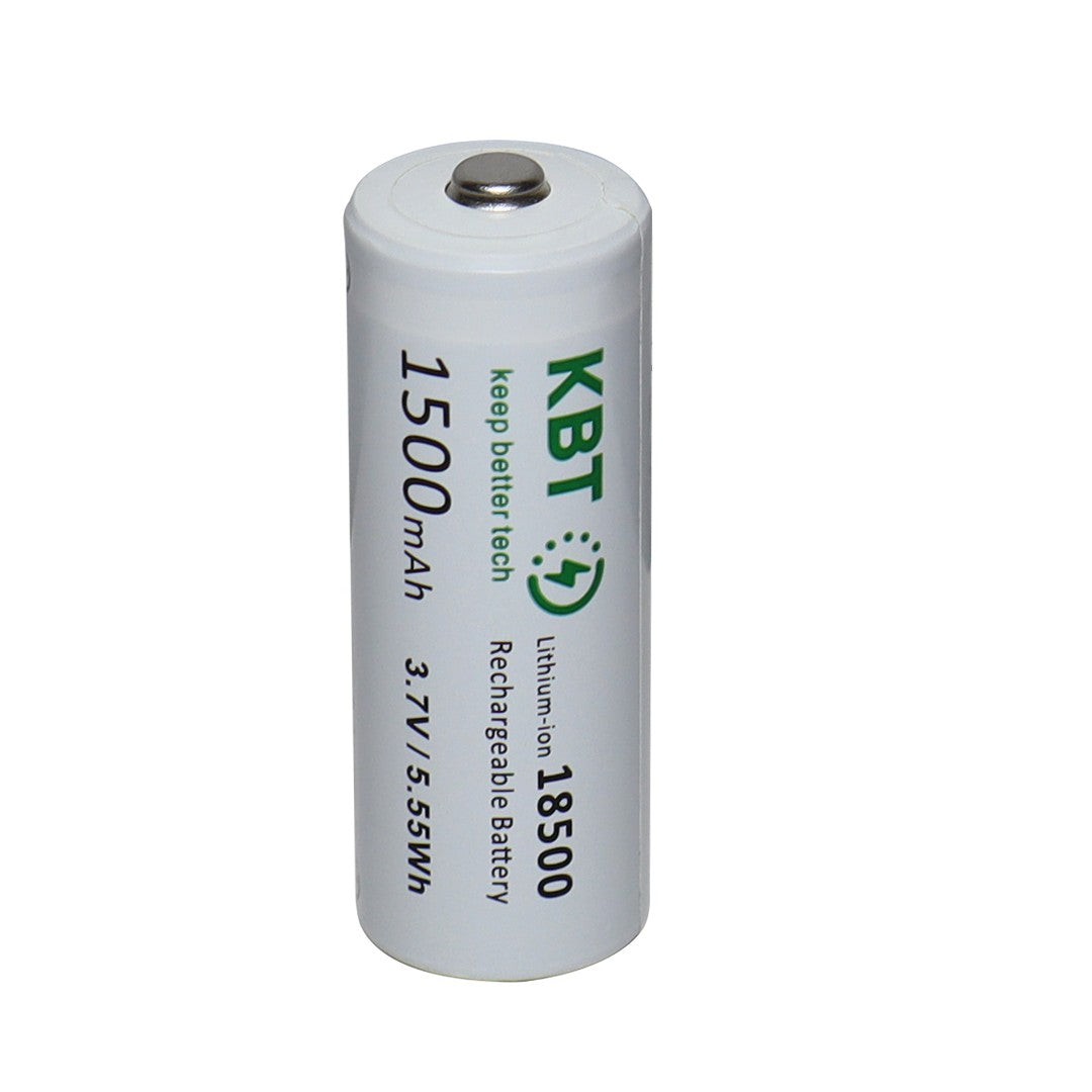 KBT 3.7V 1500mAh 18500 Rechargeable Battery, Button Top