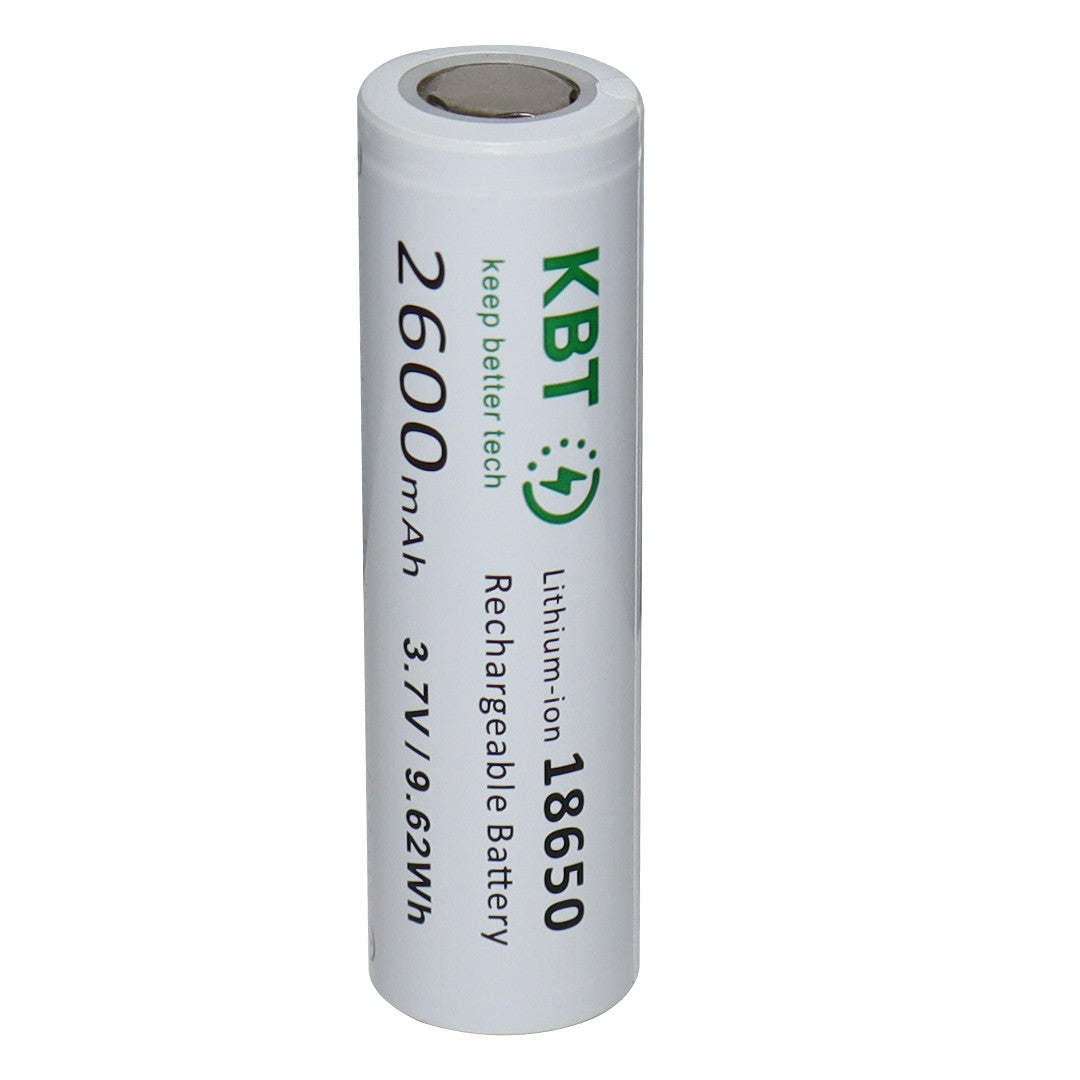 KBT 3.7V 2600mAh 18650 Rechargeable Battery, Flat Top