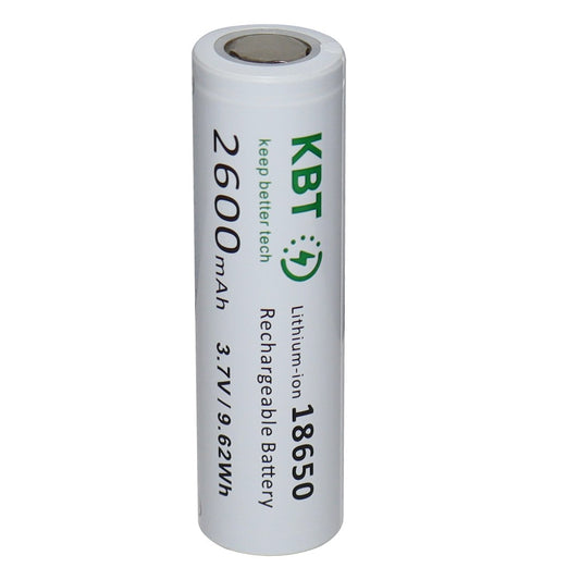 KBT 3.7V 2600mAh 18650 Rechargeable Battery, Flat Top