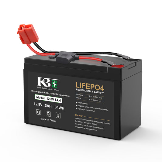 KBT 12V 5Ah Rechargeable LiFePO4 Lithium Battery Replacement for for 12-Volt Ride On Vehicle with Red 2 Pins Connector, Kid Ride-On Vehicles, with Fuse & 10A Battery BMS
