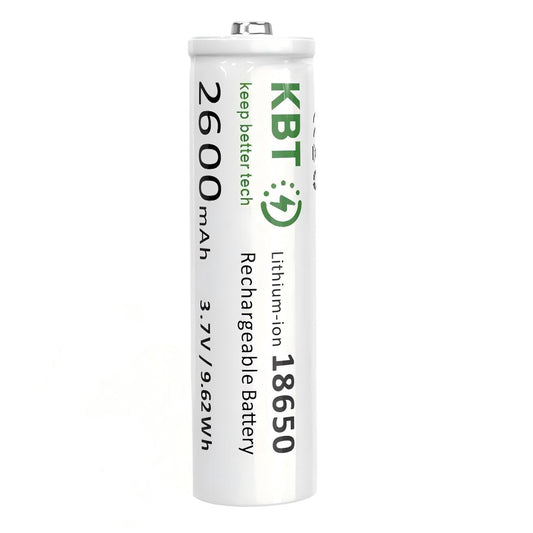 KBT 3.7V 2600mAh 18650 Rechargeable Battery, Button Top - 1pack