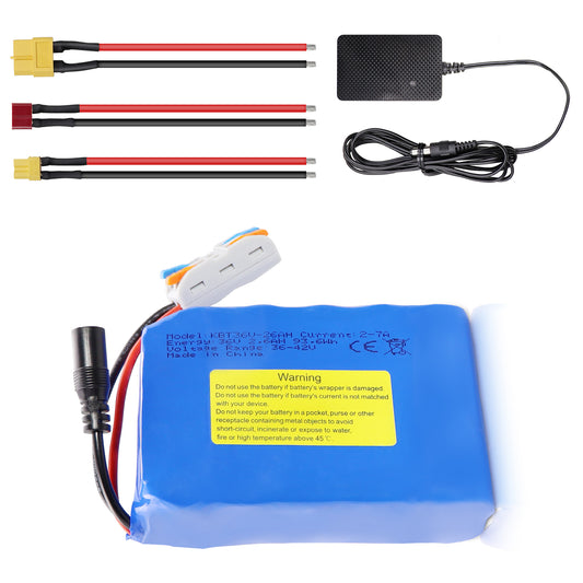 KBT 36V 2.6Ah Rechargeable Lithium Battery with Charger, Charging Cable, Cable Connector