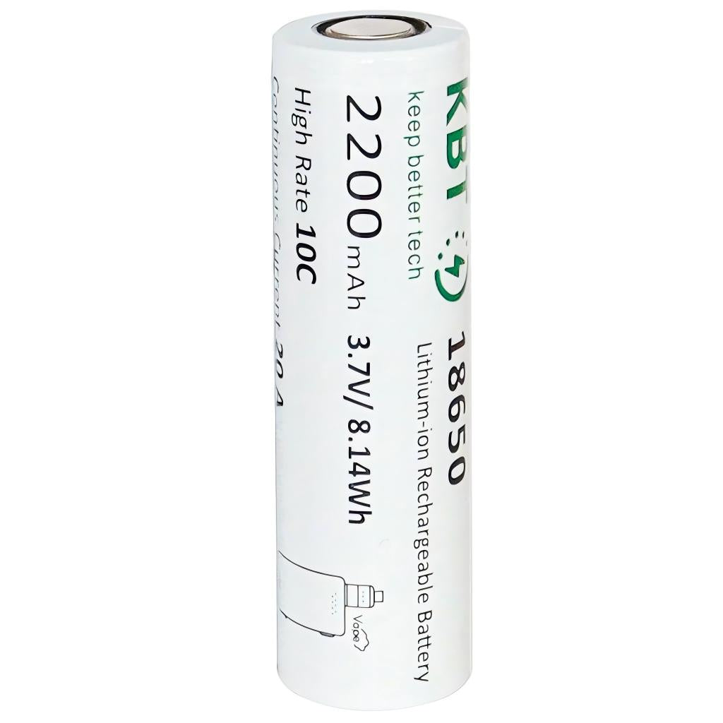 KBT 18650 Rechargeable Battery,  3.7V 2200mAh 10C Max 20A, for Vape Smoking, Flat Top - 1pack