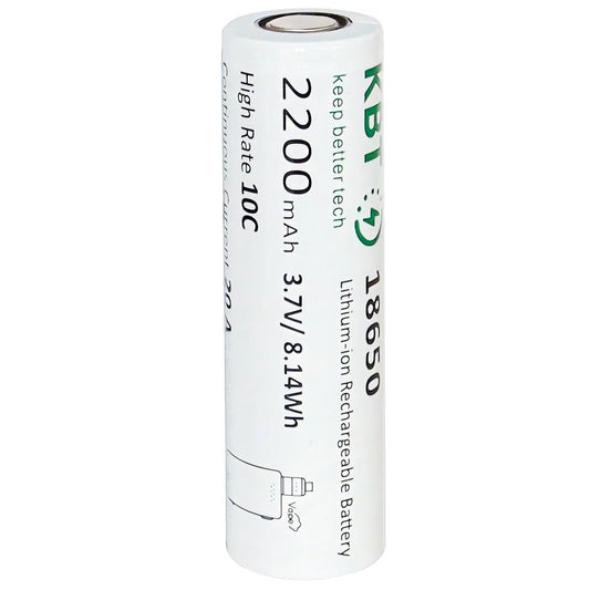 KBT 18650 Rechargeable Battery,  3.7V 2200mAh 10C Max 20A, for Vape Smoking, Flat Top - 1pack