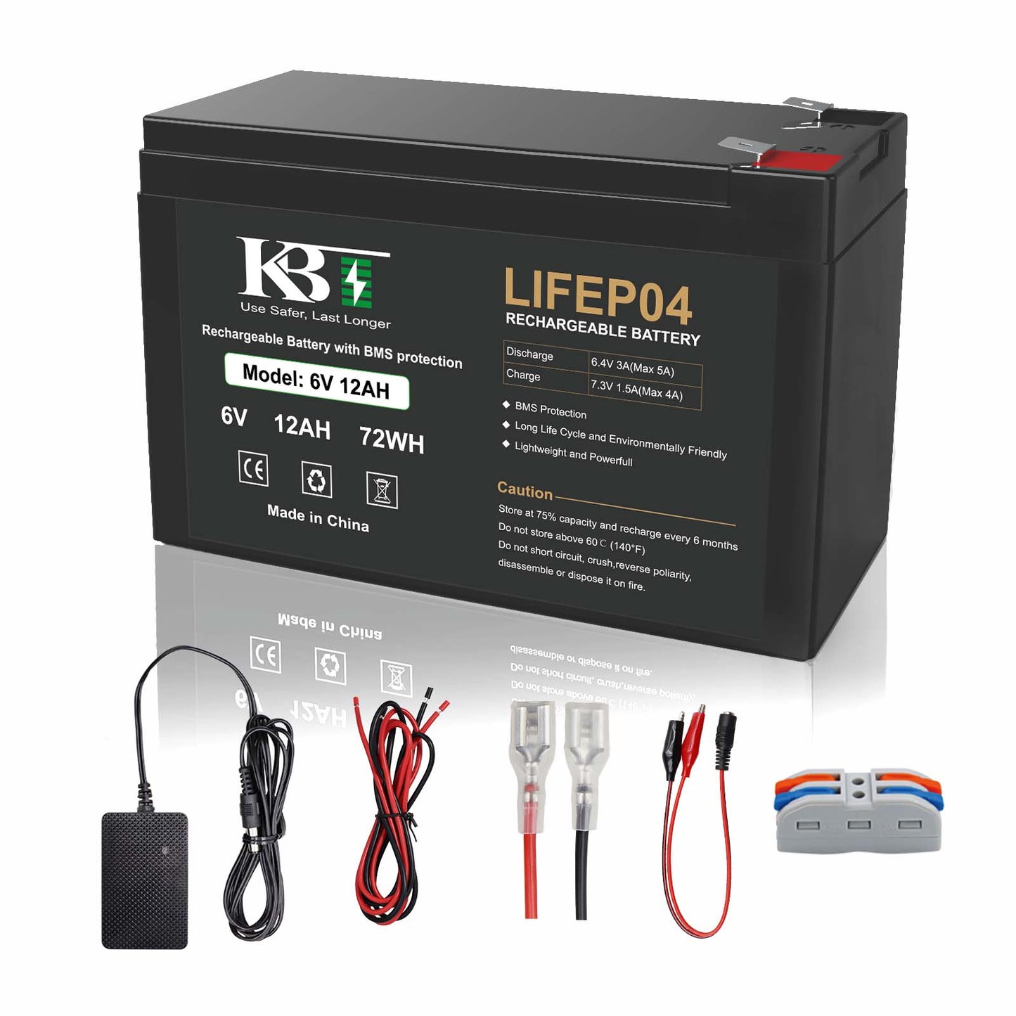 KBT 6V 12Ah Rechargeable LiFePO4 Lithium Battery*10 PCS