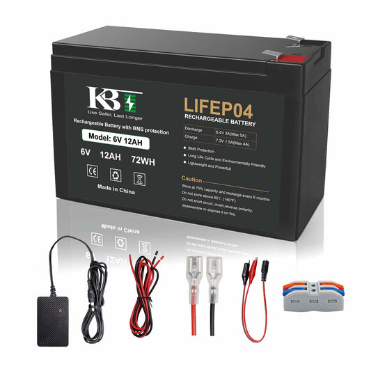 KBT 6V 12Ah Rechargeable LiFePO4 Lithium Battery*10 PCS