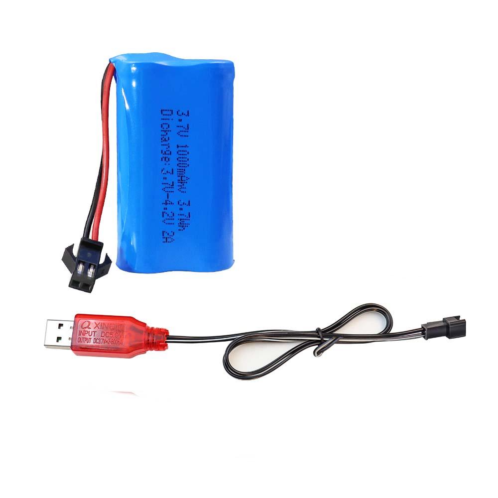KBT 3.7V 1000mAh Li-ion Battery, SM-2Pin Plug, with Charging Cable, for RC Car Toys