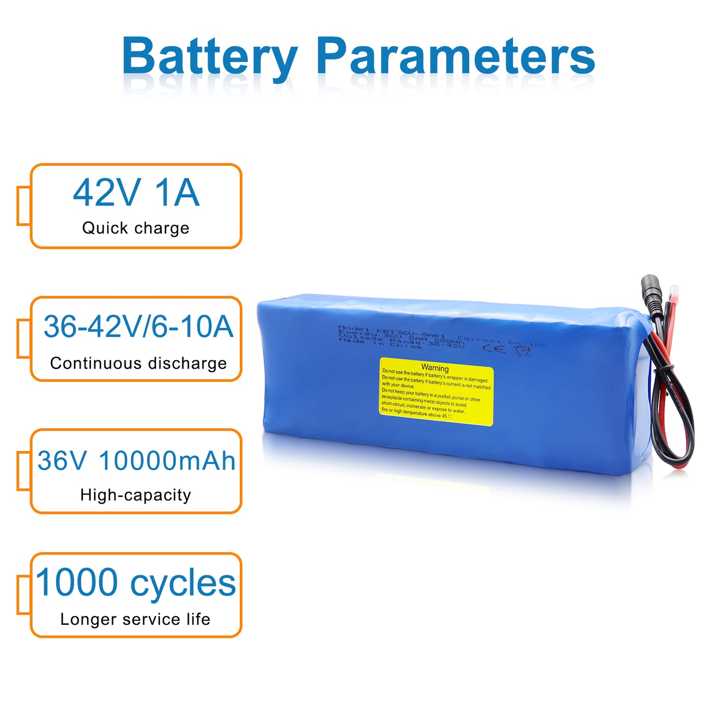 KBT 36V 8Ah Rechargeable Lithium Battery Pack, with Charger, Charging Cable, Cable Connector, Build-in 10A BMS
